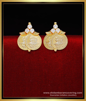 ERG2248 - Trendy White Stone Lakshmi Coin Earrings Gold Design