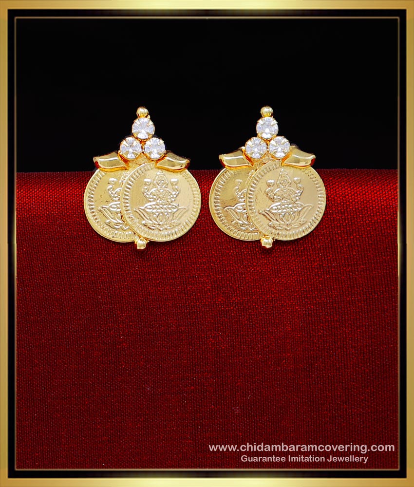 ERG2248 - Trendy White Stone Lakshmi Coin Earrings Gold Design