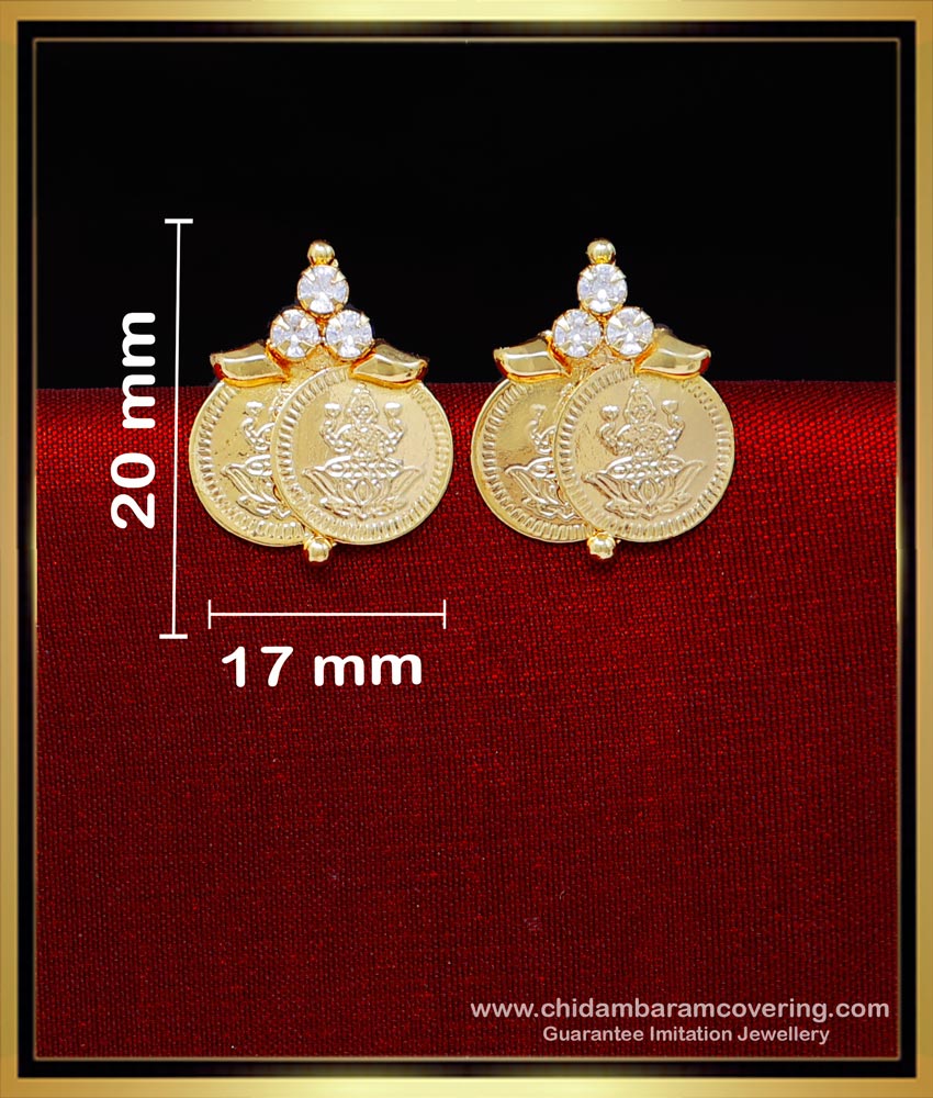 ERG2248 - Trendy White Stone Lakshmi Coin Earrings Gold Design