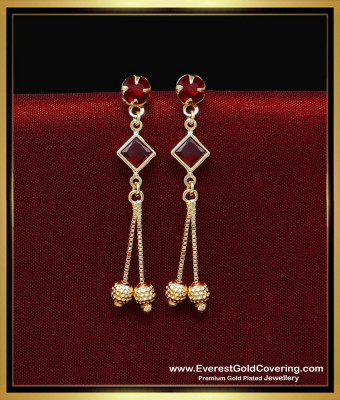 ERG2250 - Light Weight Red Crystal Daily Use Gold Plated Earrings