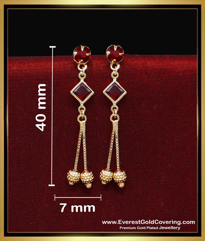 ERG2250 - Light Weight Red Crystal Daily Use Gold Plated Earrings
