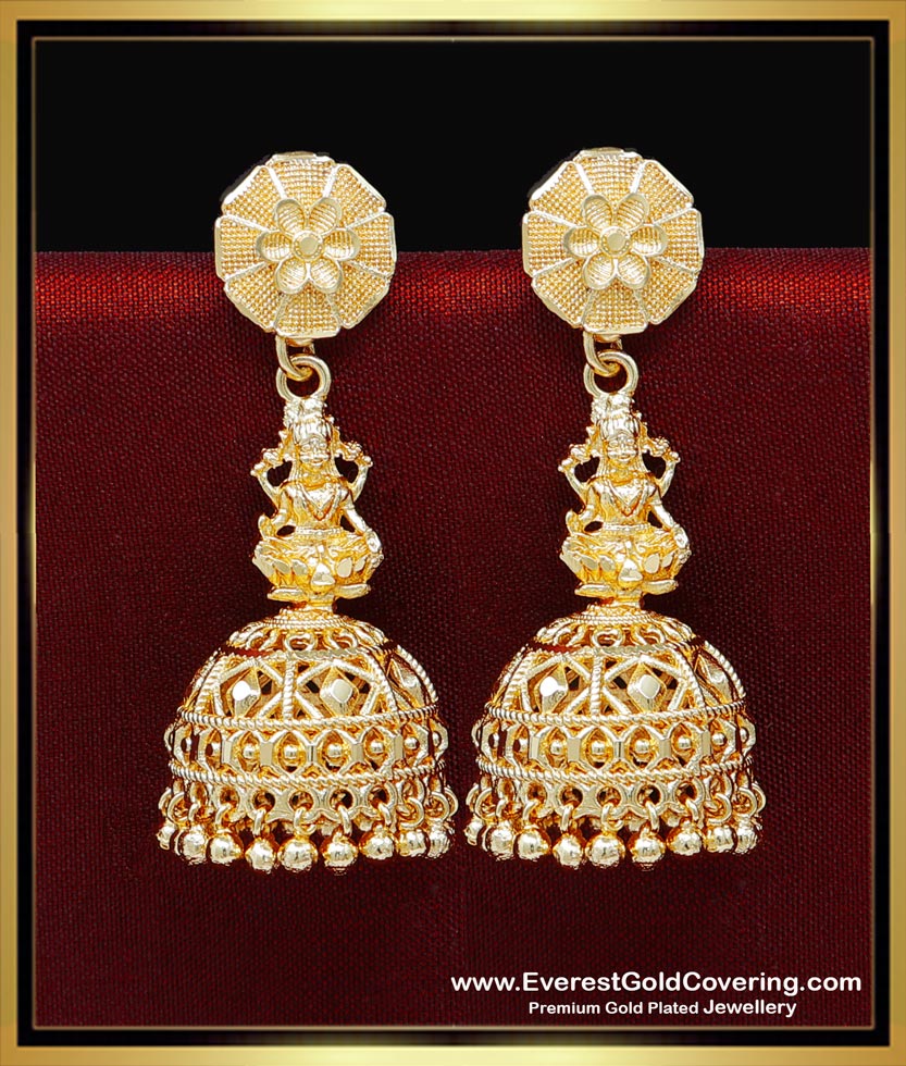 ERG2256 - Traditional Lakshmi Design Long Jhumka Earrings