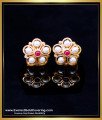 ERG2258 - Gold Pattern Impon Pink Stone with Pearl Earrings