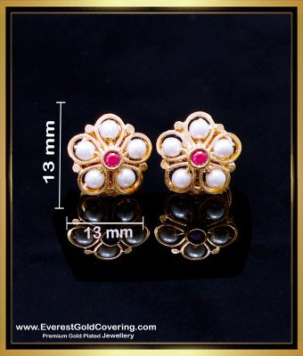ERG2258 - Gold Pattern Impon Pink Stone with Pearl Earrings