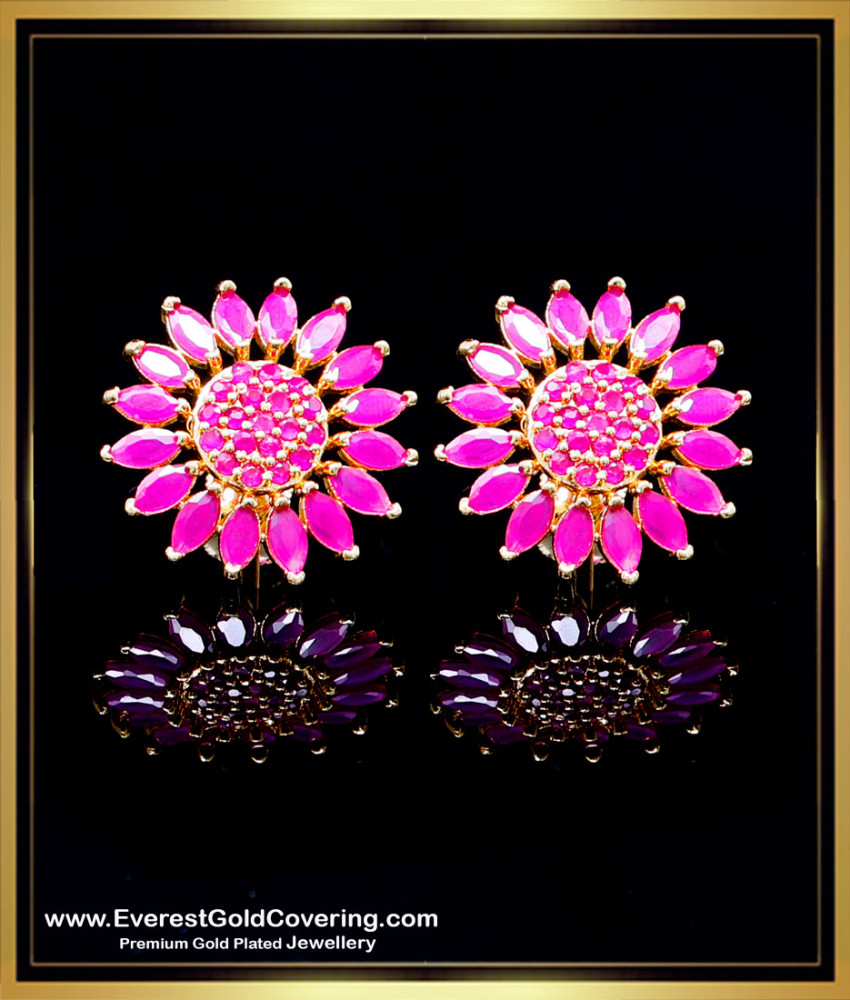 ERG2260 - Elegant Party Wear Gold Look Pink Stone Earrings