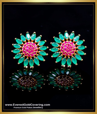 ERG2261 - Unique Sunflower Gold Stone Stud Earrings for Women
