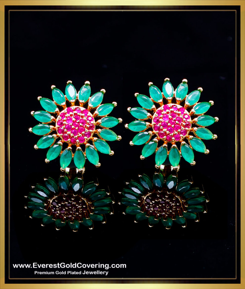 ERG2261 - Unique Sunflower Gold Stone Stud Earrings for Women
