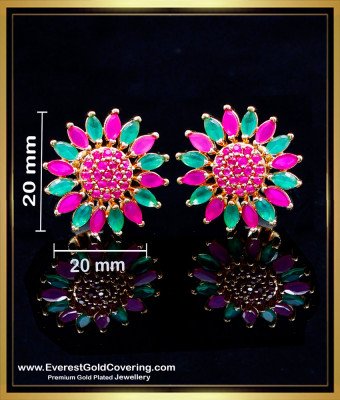 ERG2262 - Beautiful Ruby Emerald Stone Stud Earrings Gold