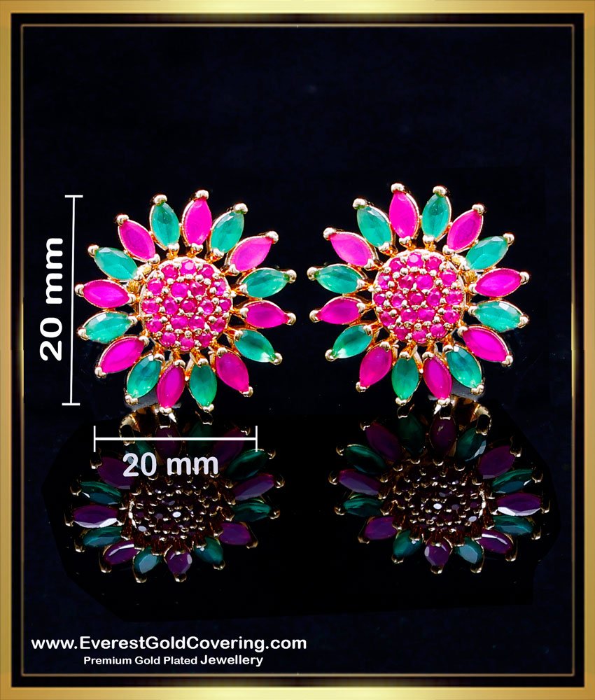 ERG2262 - Beautiful Ruby Emerald Stone Stud Earrings Gold