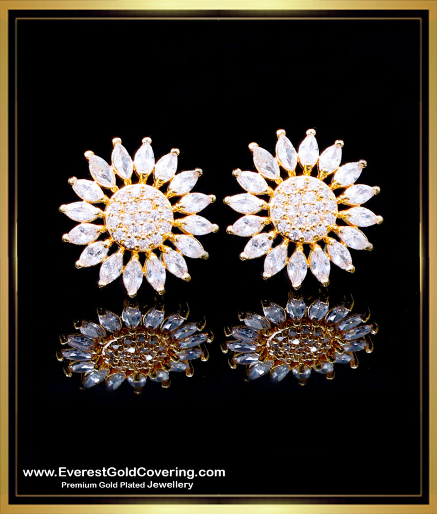 ERG2263 - Flower Design White Stone Stud Earrings for Women
