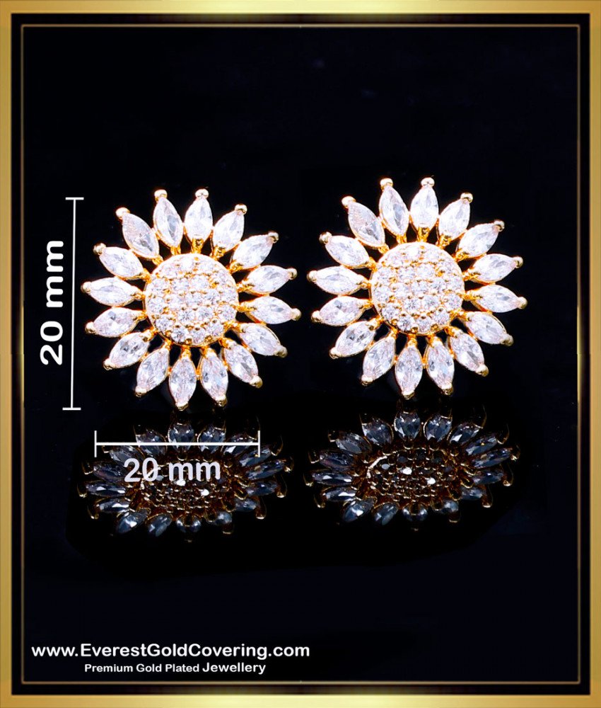 ERG2263 - Flower Design White Stone Stud Earrings for Women