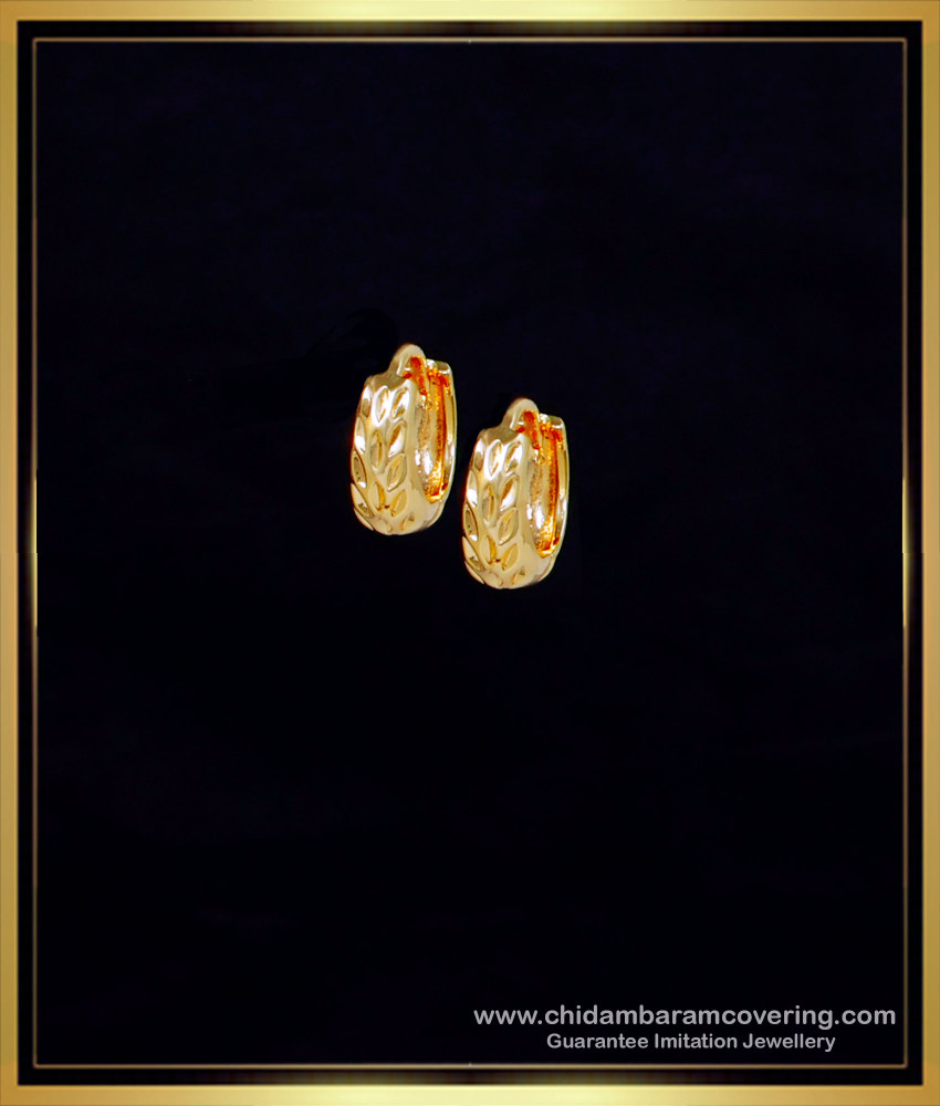 ERG2265 - 1 Gram Gold Leaf Cut Huggie Hoop Earrings New Design