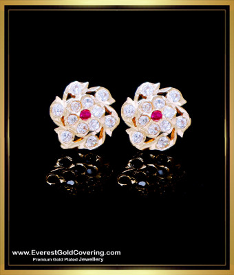 ERG2282 - Beautiful White and Ruby Stone Impon Stud Earrings