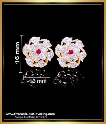 ERG2282 - Beautiful White and Ruby Stone Impon Stud Earrings