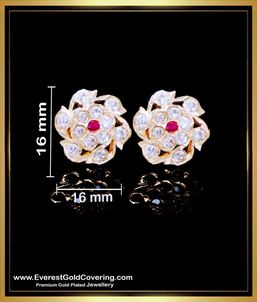 ERG2282 - Beautiful White and Ruby Stone Impon Stud Earrings