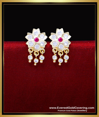 ERG2289 - Impon White and Ruby Light Weight Gold Earrings Design