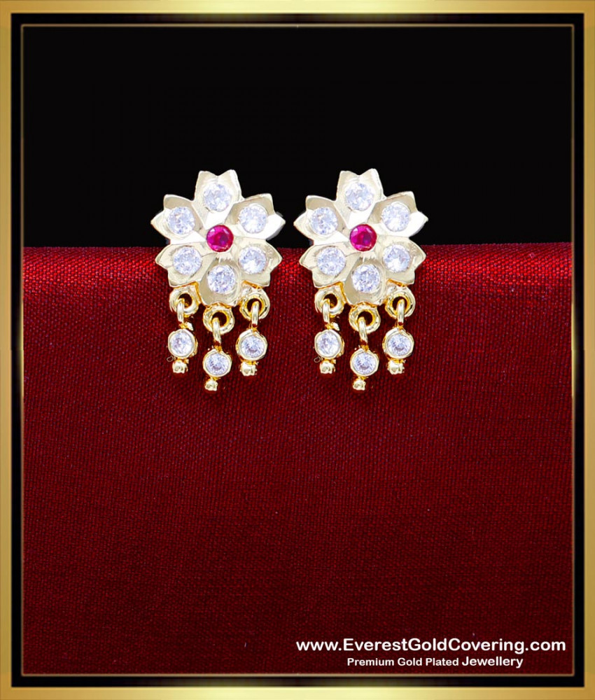 ERG2289 - Impon White and Ruby Light Weight Gold Earrings Design