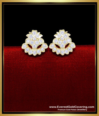 ERG2297 - Simple White Stone Daily Wear Earrings Gold Design