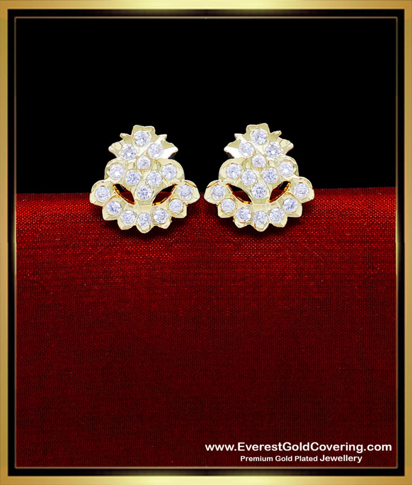 ERG2297 - Simple White Stone Daily Wear Earrings Gold Design