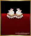 ERG2303 - Unique White and Ruby Stone Swan Earrings Gold Pattern