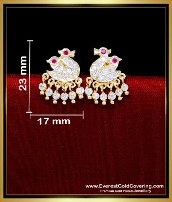 ERG2303 - Unique White and Ruby Stone Swan Earrings Gold Pattern