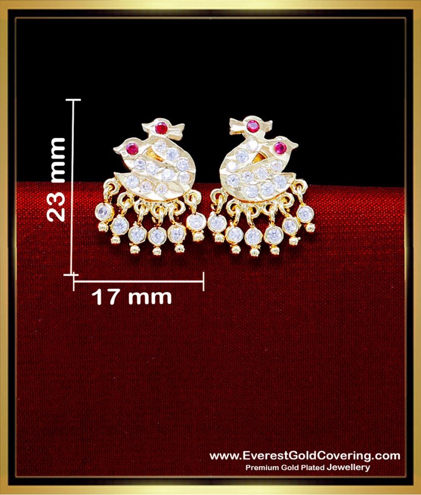 ERG2303 - Unique White and Ruby Stone Swan Earrings Gold Pattern