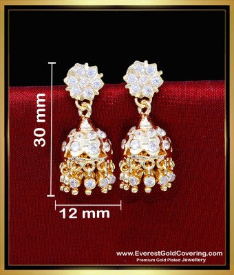 ERG2307 - Impon Gold Design White Stone Small Jhumkas Earrings