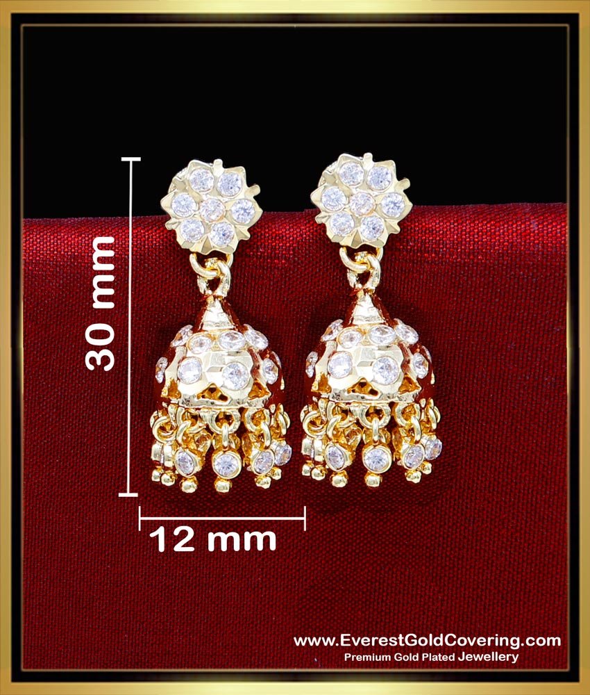 ERG2307 - Impon Gold Design White Stone Small Jhumkas Earrings