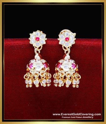 ERG2308 - Trendy Simple Daily Use Impon Stone Jhumka Earrings