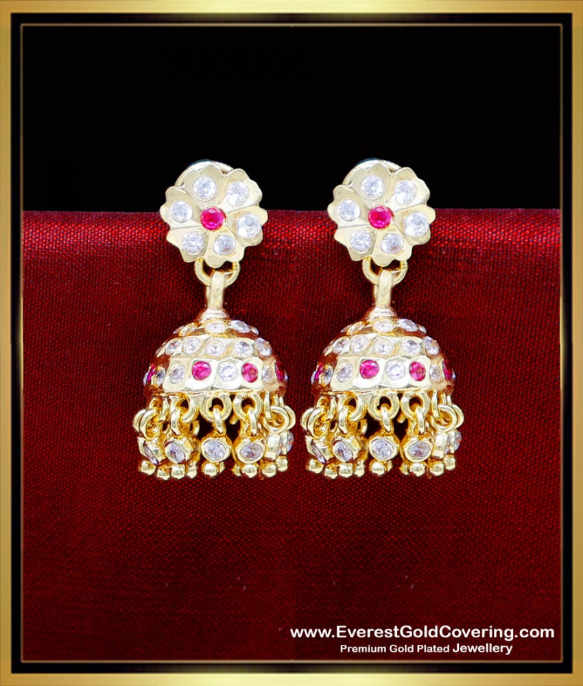 ERG2309 - White and Ruby Gold Earring Patterns Jhumkas Online