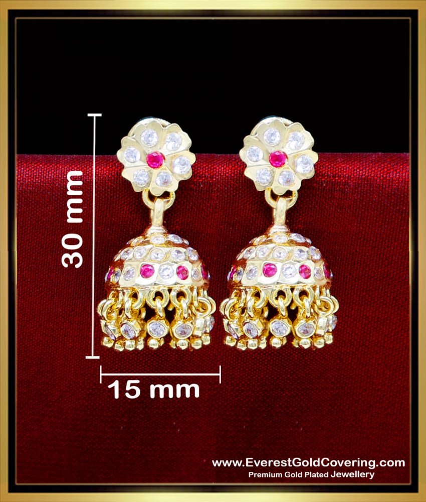 ERG2309 - White and Ruby Gold Earring Patterns Jhumkas Online