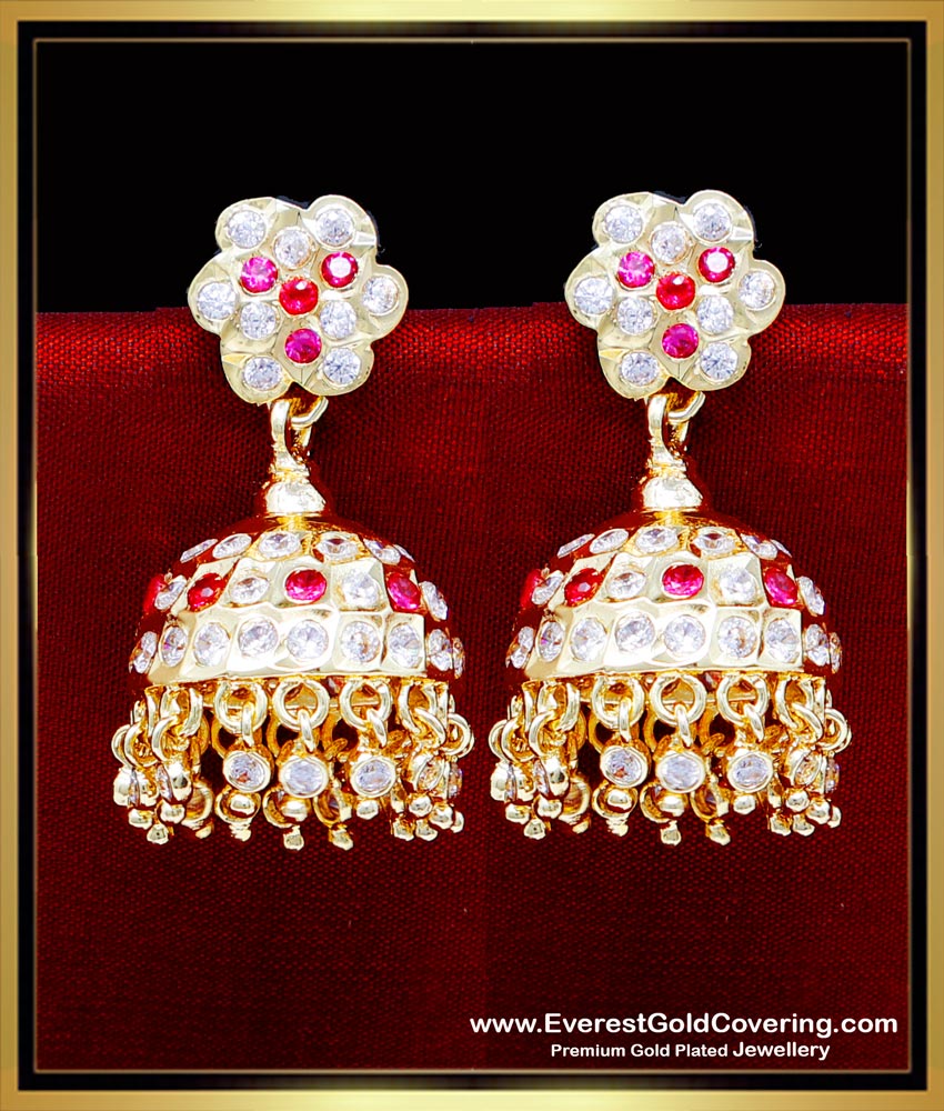 ERG2311 - Traditional Impon Stone Big Bridal Gold Jhumka Design