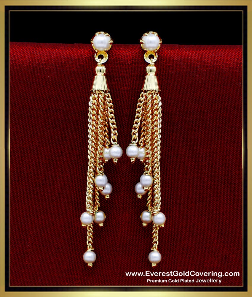 ERG2329 - Beautiful White Pearl Hanging Multi Line Earrings