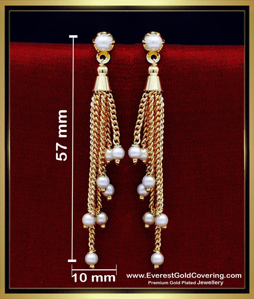 ERG2329 - Beautiful White Pearl Hanging Multi Line Earrings