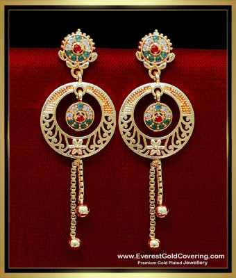 ERG2345 - Elegant Gold Earring Patterns Multi Stone Long Earring
