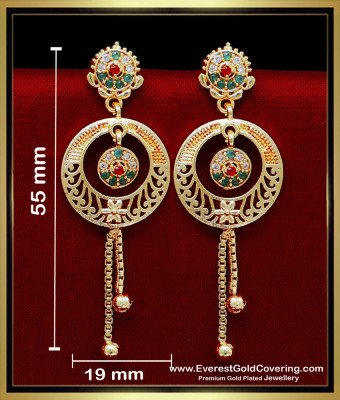 ERG2345 - Elegant Gold Earring Patterns Multi Stone Long Earring