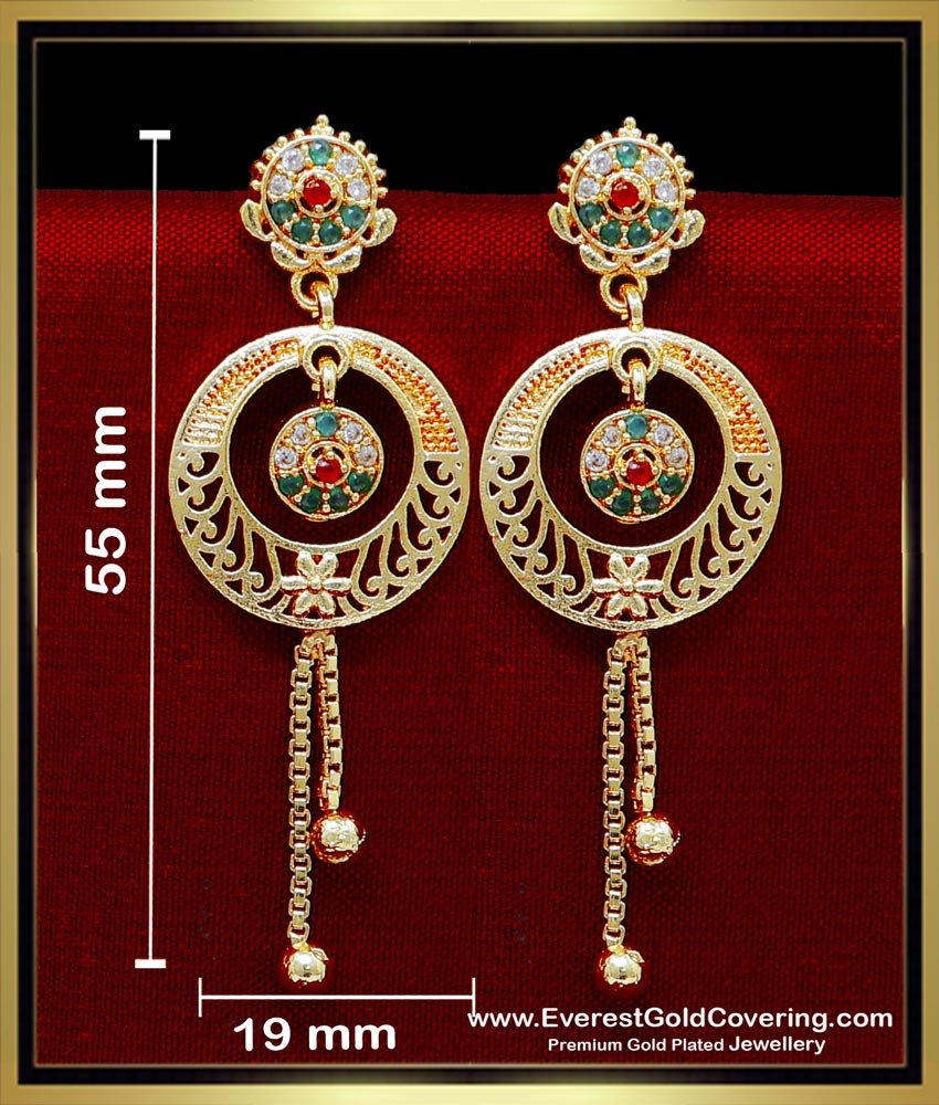 ERG2345 - Elegant Gold Earring Patterns Multi Stone Long Earring