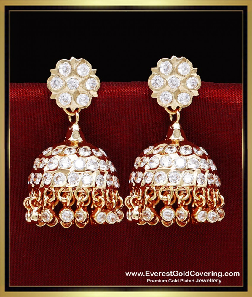 ERG2368 – Buy Impon White Stone South Indian Jhumkas Design
