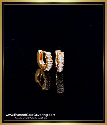 ERG2369 - Cute White Stone Small Gold Hoop Earrings for Kids
