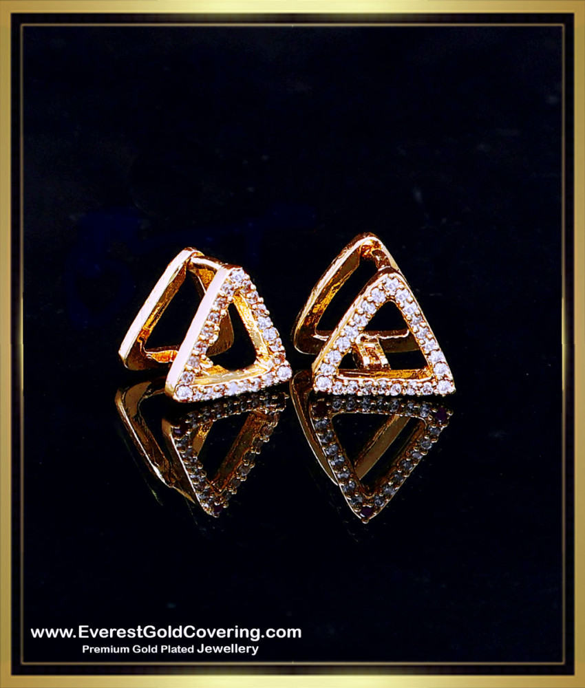 ERG2372 - White Stone Triangle Shape Hoop Earrings for Women