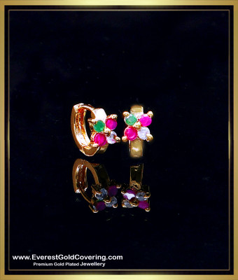 ERG2374 - Attractive Daily Wear Ad Stone Hoop Earrings Gold