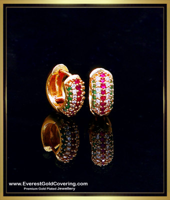 ERG2377 - Beautiful Multi Stone Office Wear Bali Hoop Earrings