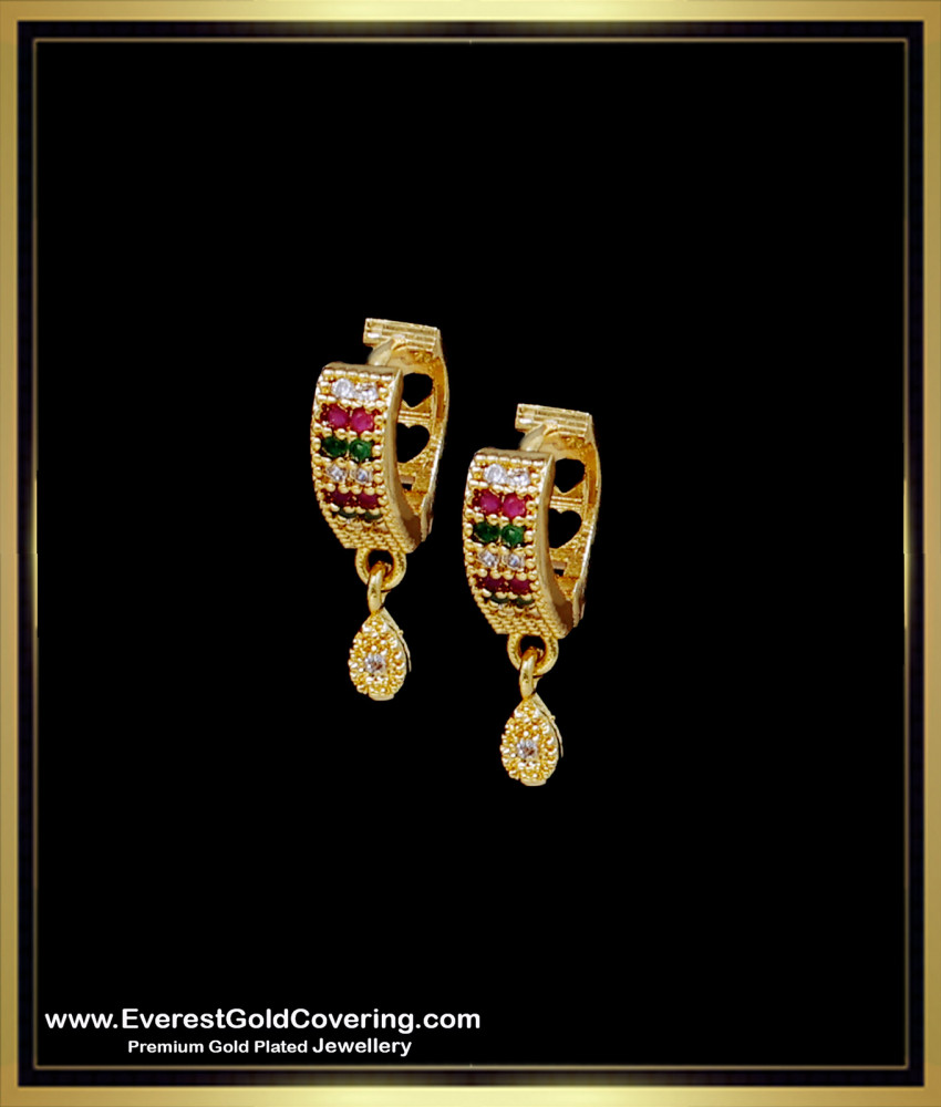 ERG2380 - 1 Gram Gold Stone Hoop Earrings Artificial for Daily Use