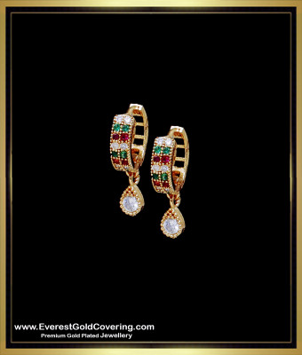ERG2381 - multi stone 1 gram gold bali earrings for school girls