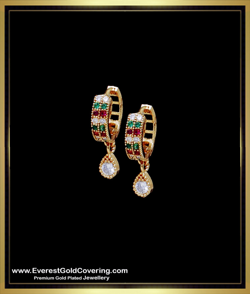 ERG2381 - multi stone 1 gram gold bali earrings for school girls