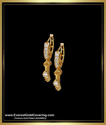 ERG2383 - Unique 3 Layer Small White Stone Hoop Earrings Gold