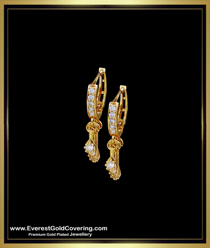 ERG2383 - Unique 3 Layer Small White Stone Hoop Earrings Gold