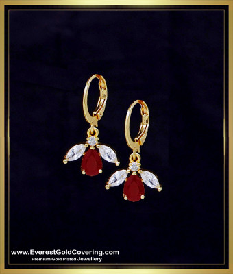 ERG2385 - Latest White and Ruby Stone Ear Bali Design for Girl