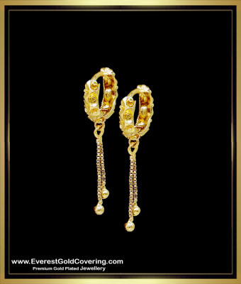 ERG2391 - Gold Plated Light Weight Drop Hoop Earrings for Women