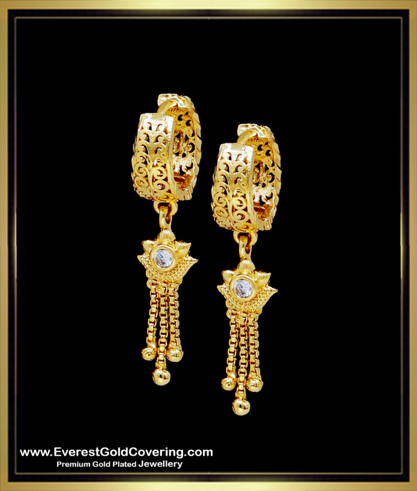 ERG2392 - Unique Party Wear Hoop Earrings Gold Design Online